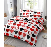 Posteljnina LOVE 200x220, 3 delna, bela z srčki
